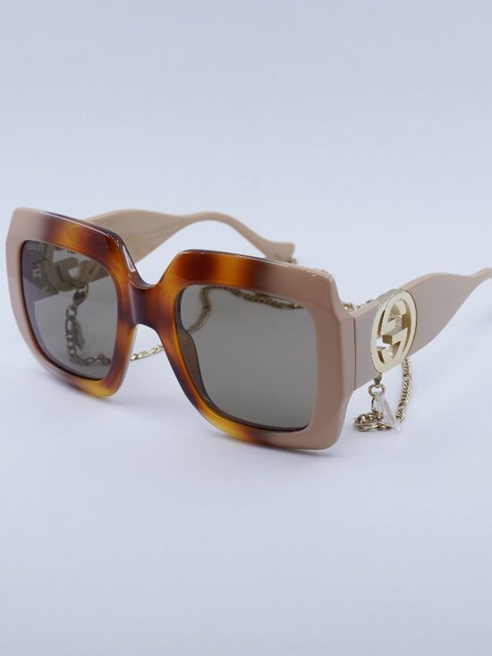 Gucci GG1022S 003 Square Sunglasses -Havana Gradient Ivory/Brown with Gold Chain main image 8